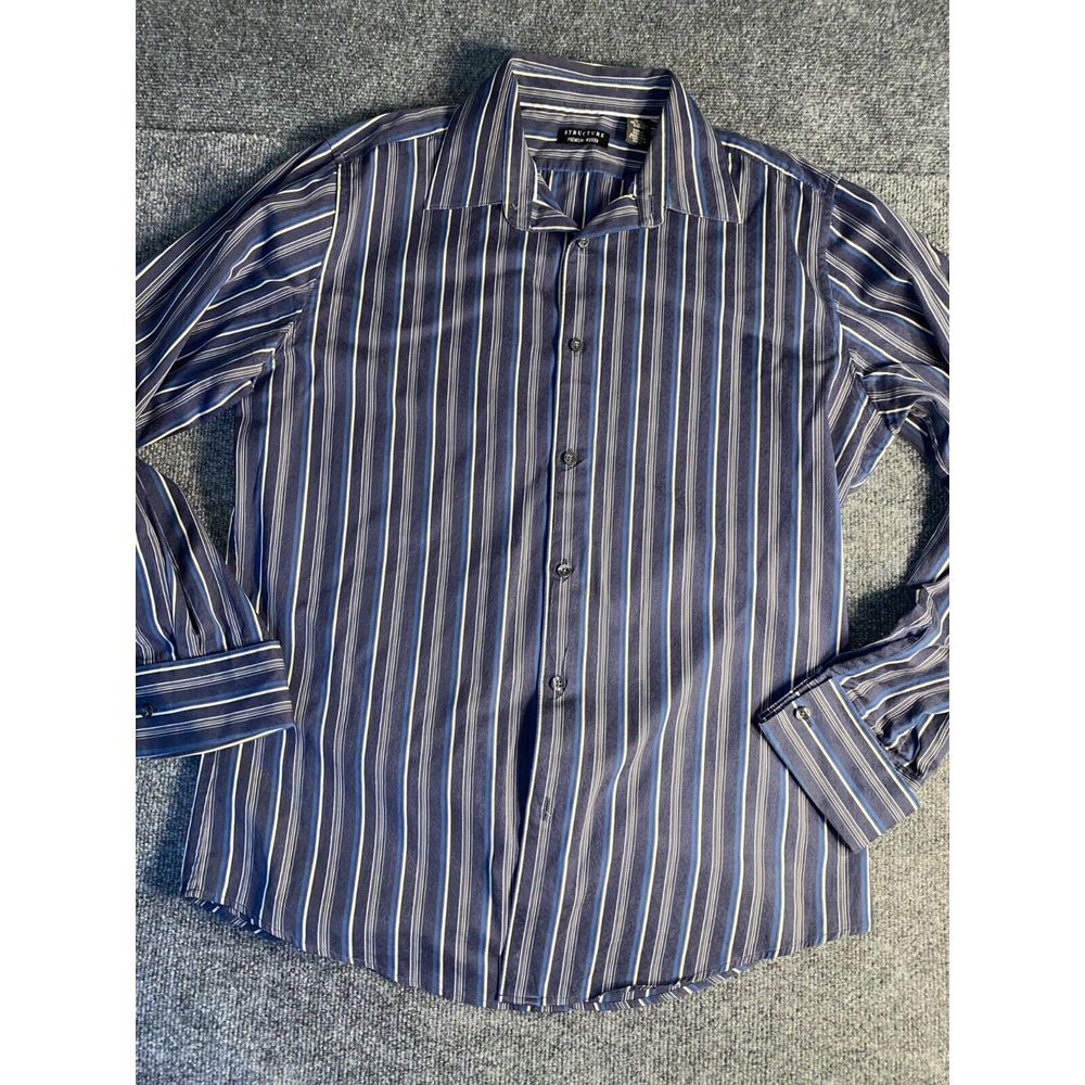 Structure Dress Shirt Mens Medium Multi Premium Woven Long Sleeve Button Down